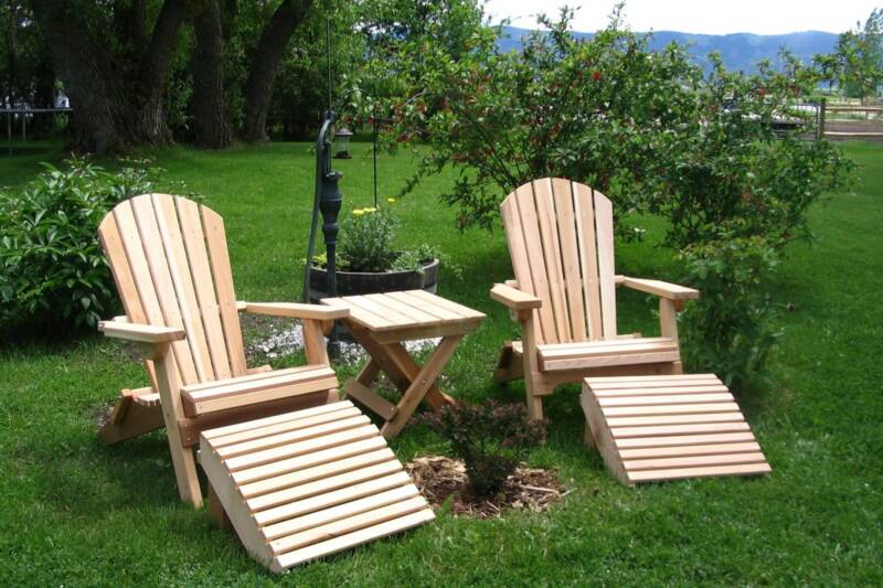 folding cedar adirondack chairs with ottomans, Amish crafted